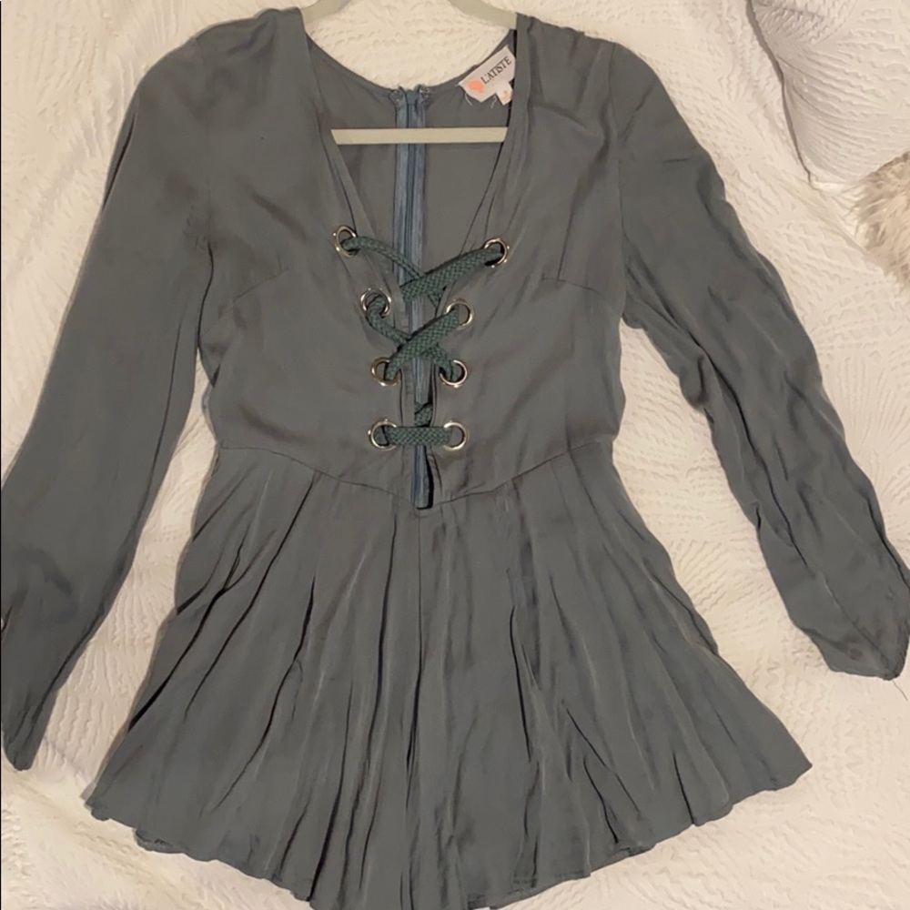 Laced-Up Teal Romper